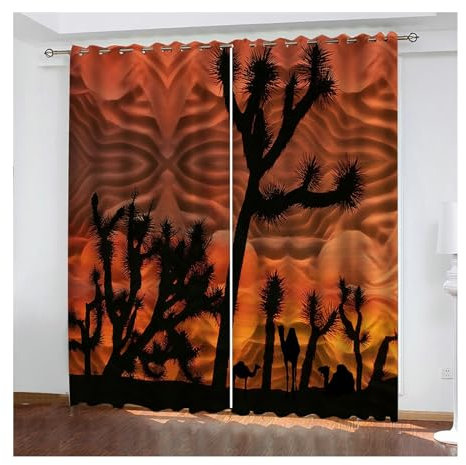 Skcess Blackout Vorhang, Vorhang Schwarz Kaktus Vorhang Polyester Gardinen 2er Set 132x183cm(WxH)