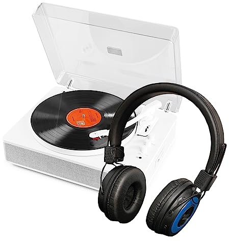 Fenton RP162W Bluetooth Record Player with Wireless Headphones, Vinyl to MP3 Conversion, Built-in Stereo Speakers, Wireless Audio Streaming, 3-Speed Turntable System, Stylish White Finish
