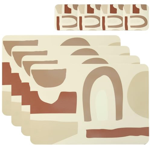 Casaido Platzdeckchen Abwaschbar, Tischsets Leder Und Untersetzer, Tischset Set Mit 4 Untersetzern Und 4 Platzsets Abwaschbar Tischset rutschfest