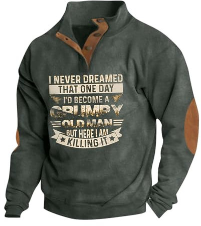 Rollkragenpullover Herren Stehkragen Mit Knöpfen Sweatshirts Winter Pulli Ethnisch Bedruckt Sport Tshirts Top Mode Herren Hoodie Basic Sweater Lässige Hemd Thermo Oberteil Sweatjacke(3-Dark Green,3XL)