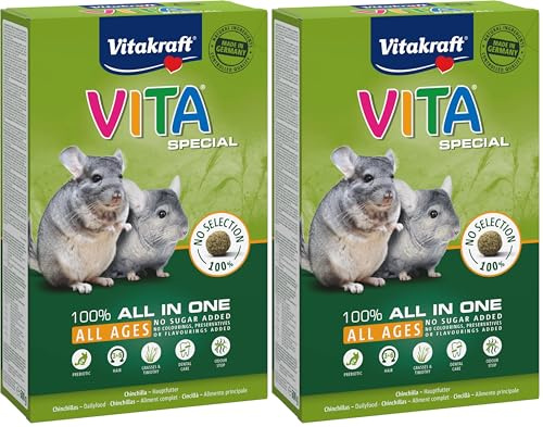 Vitakraft Vita Special All Ages, Hauptfutter für Chinchillas, mit Gräsern und Kräutern, mit Tierärzten entwickelt, fördert die optimale Verdauung (1x 600g) (Packung mit 2)