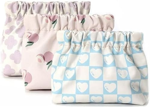 Mini Kosmetiktasche 3 Stück Make Up Tasche Klein Selbstschließende Kosmetiktäschchen Schminktasche für Lippenstifte, Kopfhörer, Schmuck, Schlüssel (B)