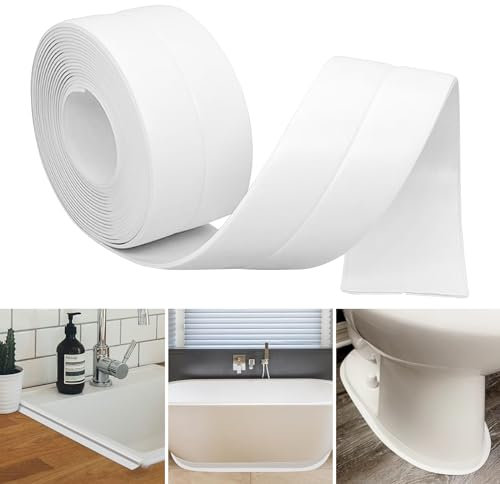 Rodapie PVC, Rodapies Autoadhesivo, 35mm X 5m Rodapie Adhesivo, Zocalos Autoadhesivos Pared, Embellecedor Encimera Cocina, Cinta de Sellado Para BañO Y Cocina, Cinta de Sellado Impermeable (Blanco)