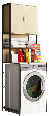 VCM Metall Überbauschrank | Waschmaschine | Maße: 189 x B. 64 x T. 48 cm | Seitenteile aus Metall | Korpus und Rückwand aus Holz | 1 große und 2 kleine Ablagen | 2 Drehtüren - Edino