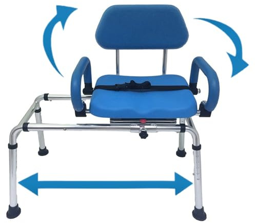 Sliding Rotating Shower/Bath Chair by Mobi Bench (2025 Upgraded Version) – Transfer Swivel Seat, Waterproof Padding with Pivoting Arms,Adjustable Height, Compact Design for Tubs - 300Lb Capacity