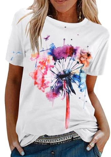 Tuopuda Tee Shirt Femme Été T-Shirt à Manches Courtes Top Coton Col Rond Graphic Hauts Décontracté Blouse Idéal Cadeau pour Anniversaire, St-Valentin, etc