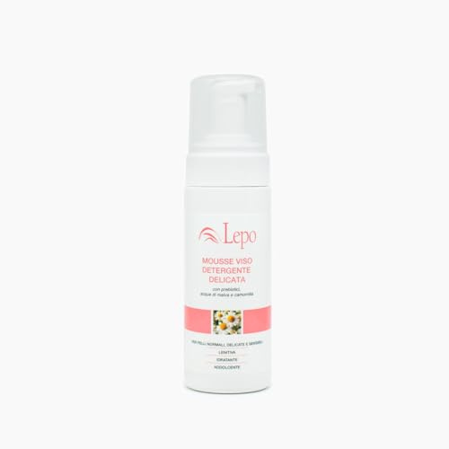 LEPO | Mousse Viso Detergente Delicata 150 ml, con Prebiotici, Acqua di Malva e Camomilla, Idratazione e Pulizia Soave per una Pelle Radiosa