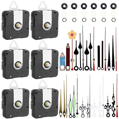 Set di 6 movimenti al quarzo silenzioso, ricambio per orologio da parete, 13 mm, 16 mm, 22 mm, codolo lungo e corto, funzionamento a batteria, meccanismo per orologio da parete, parti di ricambio