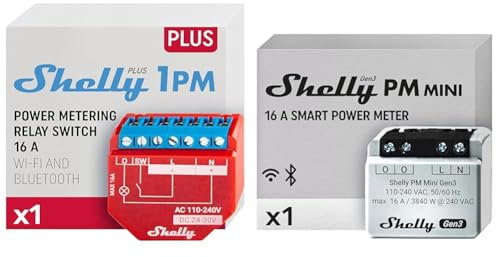 Shelly Plus 1PM | WLAN & Bluetooth Relais Schalter mit Strommessung & PM Mini Gen 3 | Intelligenter WLAN- und Bluetooth-Leistungsmesser 1 Kanal 16 A