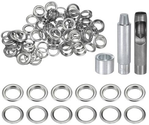 QUARKZMAN 100 st Öljettverktyg 17 mm Set Kopparöljetter med hålhålshål, Öljettverktyg för läderkläder, silverton
