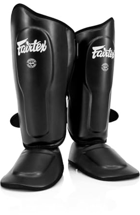 Fairtex SP9 Ultra Ergo Schienbeinschoner | Muay Thai Kickboxen Schienbeinschoner aus Syntek Leder (Schwarz, klein)