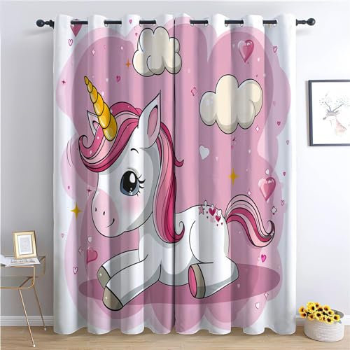 CozyRest Blickdichte Vorhänge Schlafzimmer 230 x 117 cm Energiesparvorhänge Dekor Jugendliche Kinder Gaming Schiebevorhänge Cartoon-Einhorn Vorhänge Dekor Set of 2er Panels