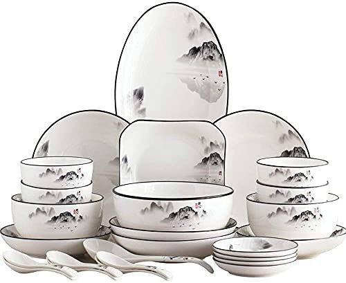 BGFYUSF Geschirrsets - Luxuriöses Geschirrservice-Set， 60-teiliges Geschirrset， Porzellanset im chinesischen Stil， Geschirrset， Teller/Schüsseln/Löffel und，