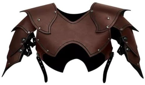 QJIRZB Herren Mittelalterliches Kostüm Schulterpanzer Gothic Körper Brust PU-Leder Nieten Schulterpanzer Cosplay Bühnenkostüm Rüstung Requisiten (Braun, Einheitsgröße)