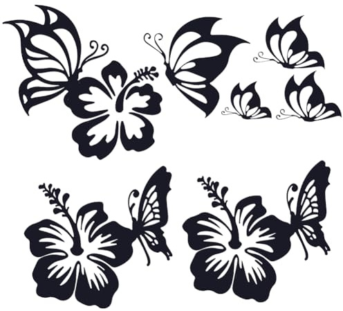 GORGECRAFT 9 Blatt Blumen Schmetterlings Aufkleber Schmetterlinge Küssen Blumen Autoaufkleber 3 Stile Vinyl Wasserdicht Aufkleber Für Frauen Autoaufkleber Für Auto LKW SUV Wandkunst Laptop Schwarz