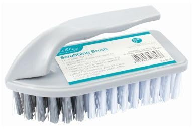 Ashley Scrubbing Brush with Handle - 14cm - White - 1x Outdoor Bathroom Shower Floor Tile Carpet Cleaning Stiff Bristle Hand Scrubber