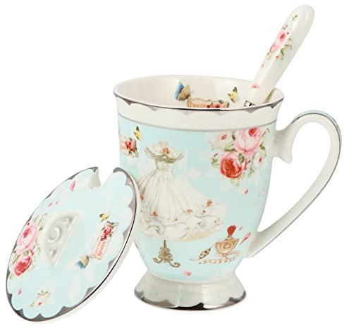 COLLBATH Tassenset 5-teilig Keramik Wasserbecher Kollektion Deckel Kaffeetasse für Heiße Kalte Getränke
