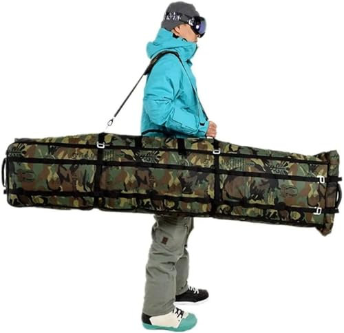 BUUNHI Skitasche Snowboard, wasserdicht, vollständig gepolstert, verstellbare Größe, Ski-Snowboard-Radtasche, Reise-Airbag, verstellbare Länge Skisack(Camouflage)