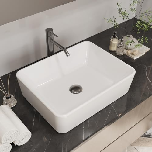 MIJIC 19X15 Bathroom Vessel Sink Rectangular Above Counter White Porcelain Ceramic Modern Vanity Sink Rectangle Art Basin