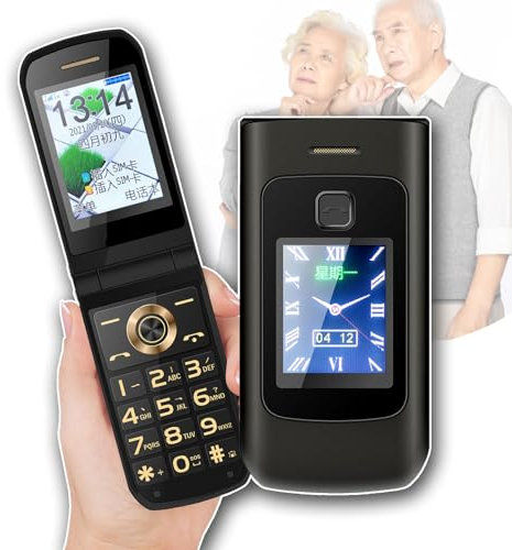 OZTYSGXM 2G Unlocked Flip Cell Phone, Old Person Mobile Phone Elderly Intelligent Broadcast+Dual Screen+ Clear Sound Quality+4800mAh Battery Dual SIM Card Mobile Phone,Black