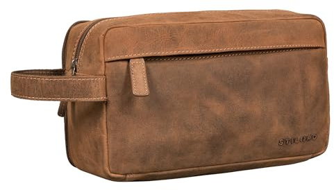 STILORD 'Marbella' Kulturbeutel Herren Leder Kulturtasche Damen Echtleder Reise-Kosmetiktasche Groß Waschtasche Schminktasche mit Fächern Wasserdicht - Reisen Handgepäck, Farbe:Bergamo - braun