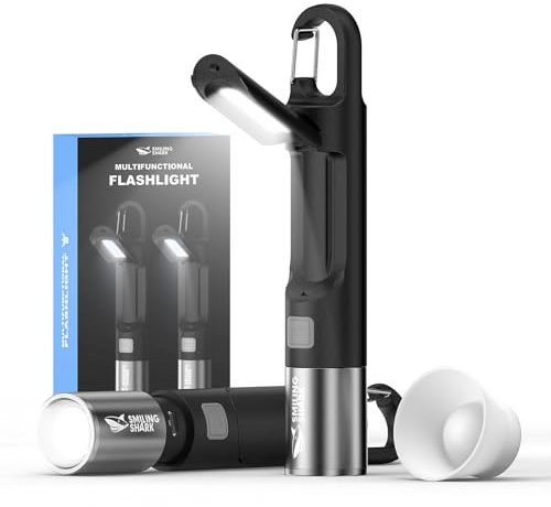 Smiling Shark Linterna, G2 2 Piezas Linternas LED Alta Potencia Recargable con Luz Lateral COB & Gancho y Difusor 3 Modos Zoomable Linterna Pequeña Potente Para Camping/Senderismo/Emergencias, Negro