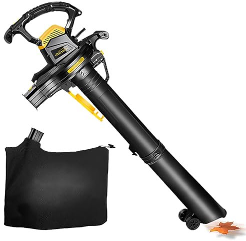 Souffleur, aspirateur et broyeur de feuilles, souffleur et aspirateur de jardin électrique 3800 W, réglage à 6 vitesses, sac de collecte de feuilles de 40 L, convient aux feuilles de jardin, garage,