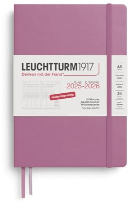 LEUCHTTURM1917 372635 Akademischer Wochenplaner Medium (A5) 2026, 18 Monate 07.2025-12.2026, Hardcover, Dusty Rose, Deutsch