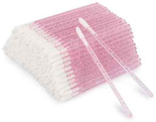 300PCS Glitter Crystal Lip Brush Disposable Lip Brushes Lip Gloss Wands Applicators for Lipstick and Lip Gloss-Pink