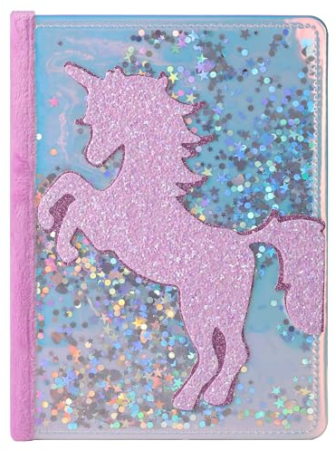 TIEFOSSI Enhörning Glitter Dagbok för Flickor, Söta Anteckningsböcker för 6 7 8 9 10-12 Åring Flickor, Fluffig Dagbok för Barn, A5 Linjerad Anteckningsbok för Skrivande och Ritande