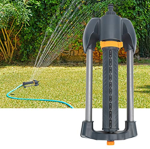 SustVita Lawn Sprinkler Metal Base Rotating Oscillating Sprinkler 20 Hole Water Sprinkler Adjustable Spray for Garden Coverage