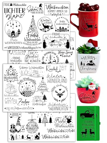 Rub On Sticker 4 Blatt A5 Weihnachten Transferfolie Naturmotiven | Kreative Sprüche Bastel- und Weihnachtsdekoration.