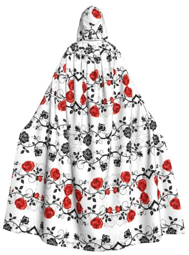 FHIZOAL Cape à capuche à motif floral et rose lierre avec feuilles pour Halloween, Noël, sorcière, vampires, faucheuse