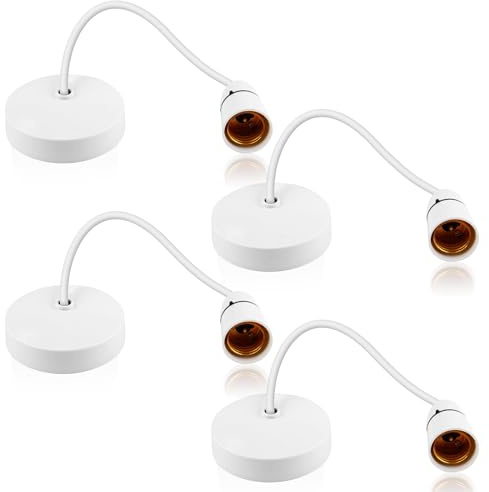 CECOMBINE 4pcs E27 Pendant Light Fitting, 8 Inch White Ceiling Rose Light Fitting, Easy Install Hanging Light Fixtures for Kitchen, Living Room, Bedroom, Dining Room Lighting