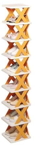 Fällbart skoställ, kompakt organisatör, 26,5 x 25,5 x 129,5 cm, hållbar av ABS för utrymmesbesparande | vertikalt sneakerstativ för liten lägenhet, garderob, badrum, husbilsentré, alm, Apelsin