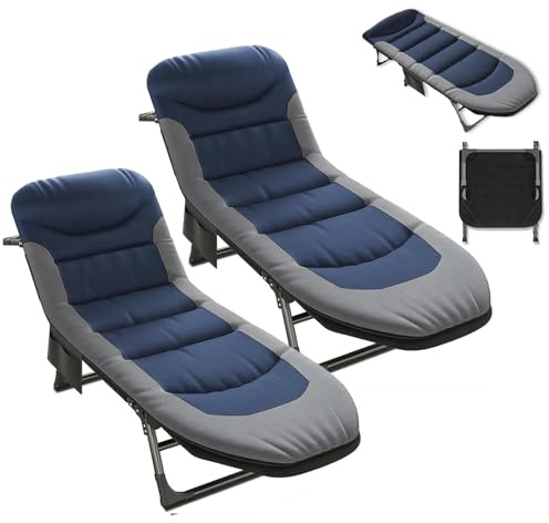 TerraVibe Sonnenliege Klappbar mit Verstellbarer Rückenlehne, Klappbare Gartenliege mit Auflage, Camping Liegestuhl, Sonnenliege Klappbar, Liegestuhl Klappbare für Reisen, Garten, Büro (Blau2)