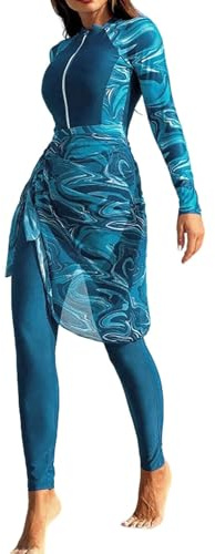Celanisai Burkini Mujer Musulmana Protección Solar de Cuerpo Completo Musulmán Traje de Baño Tankini de Manga Larga 3 Piezas Traje de Baño Hijab Traje de Baño Deporte Marqueta de Playa