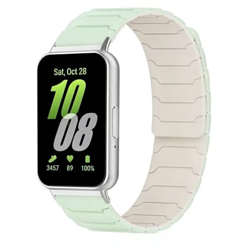 Koelaa Magnetiskt sportklockarmband i silikon, kompatibel med Samsung Galaxy Fit 3 – mjukt andningsbart justerbart ersättningsband, fitnessarmband för män kvinnor – mintgrön + stjärnljus