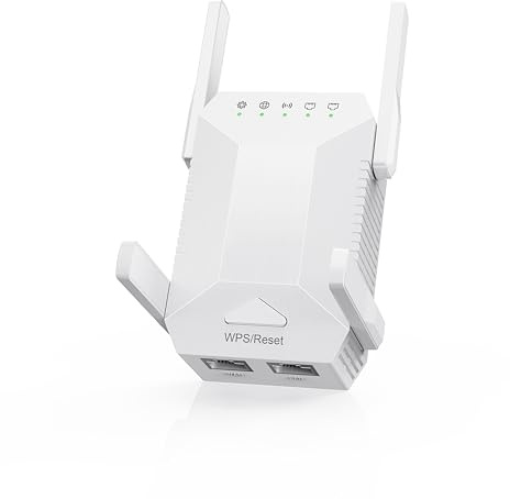 GXGW Repetidor WiFi 1200Mbps Doble Banda Amplificador Señal WiFi con WPS | 5GHz y 2.4GHz Amplificador WiFi con Cuatro Antenas, 3 Modos Funcionales, Extensor de Cobertura WiFi para Hogar y Oficina