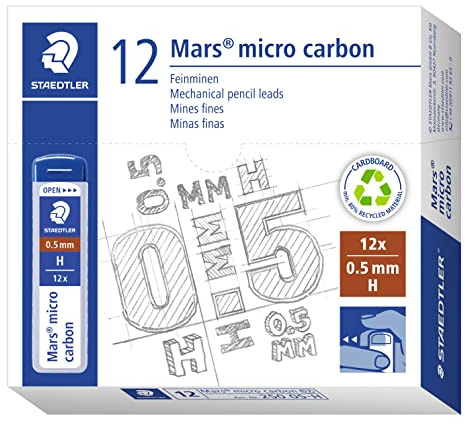 Staedtler 250 05-H Mina Sottile Micro, 0.5 mm H - 12 pezzi