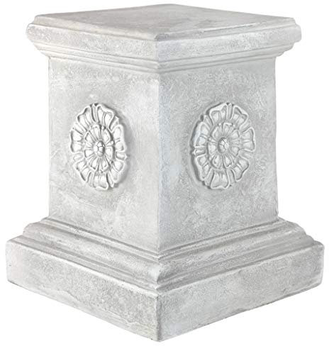 Design Toscano CL5194 English Rosette Sculptural Garden Plinth Base Riser, Large 33 cm, Polyresin, Antique Stone