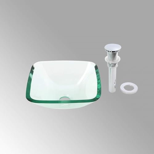 Kleines quadratisches Gefäß, Glas-Waschbecken, Kombi-Set mit modernem Pop-Up-Ablaufgarnitur, klare Mini-Badeschüssel, platzsparende Arbeitsplatte, Waschtisch, Renovierer, Versorgungsherstellung