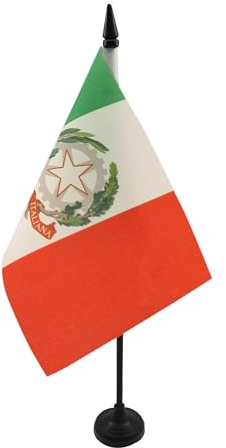 AZ FLAG Drapeau de Table Pavillon d'État d'Italie 21x14 cm Socle Plastique | Usage intérieur Drapeau de bureau italien Stendardo presidenziale d'Italia finition cousue et bords renforcés polyester 100D