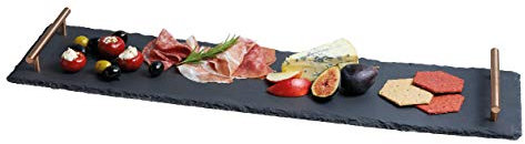 Artesa Bandeja de Pizarra con Asas con Acabado en Cobre, para Servir Sándwiches y Aperitivos, 60 x 15 cm