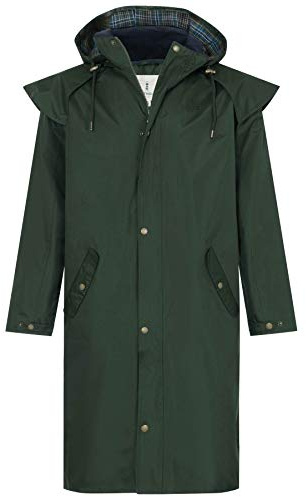 LightHouse Men's Stockman Waterproof Raincoat - Long Lined Windproof Outdoor Coat with Detachable Hood - Duffel - L