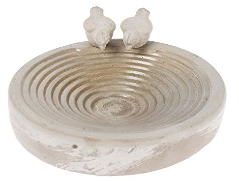 HOMESCAPES Stone Coloured Concrete Birdbath with Decorative Love Birds Heavyweight Ornate Bird Bath