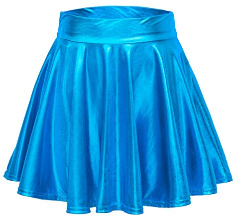 Damen Glänzend Höhe Taille Liquid Mini Rock Metallisch Elastische Taille A-Linien Pull On Skater Röcke (S, See Blau)