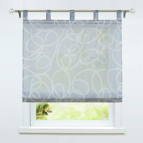 ESLIR Raffrollo mit Schlaufen Gardinen Küche Raffgardinen Transparent Schlaufenrollo Modern Vorhänge Grau BxH 120x140cm 1 Stück