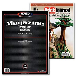 BCW Magazine Size Mylar Bags - 4 Mil | Archival Polyester Sleeves with 1 Flap | Magazine Bags for Collectors | Fits Standard Magazines | Use with BCW Backing Boards | Pack of 50 Mylar Magazine Bags