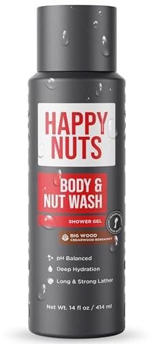 HAPPY NUTS Big Wood Body and Nut Wash - Moisturizing Men's Shower Gel, Bodywash with Deep Cleanse for Sensitive Skin - Men's Body Soap
